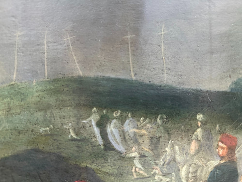 Bedeutendes Öl auf Kupfer, das Kreuz tragend – 17. Jahrhundert