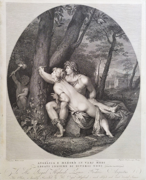  Etching Angelic And Medor Mythological Engraving 18th C Old Print