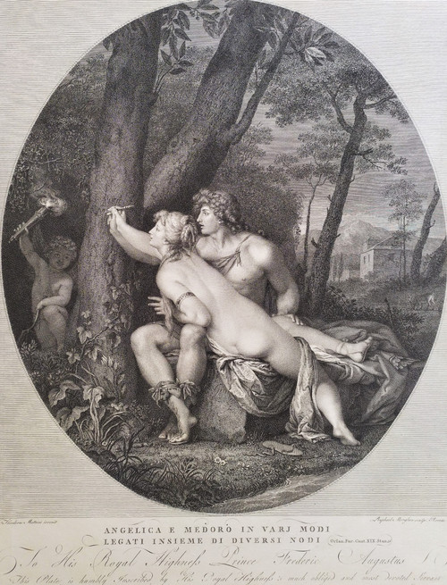  Etching Angelic And Medor Mythological Engraving 18th C Old Print