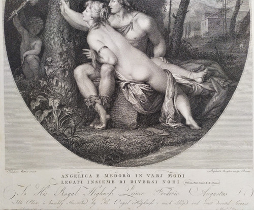  Etching Angelic And Medor Mythological Engraving 18th C Old Print