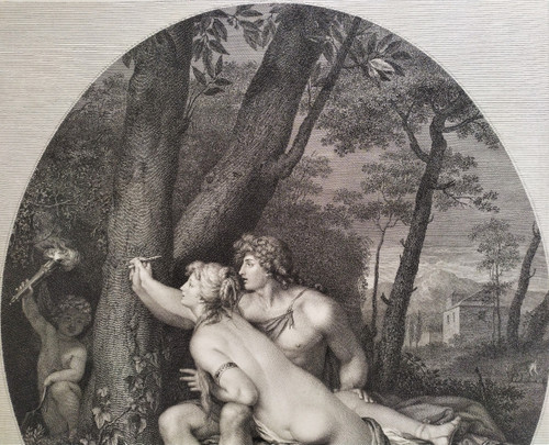  Etching Angelic And Medor Mythological Engraving 18th C Old Print