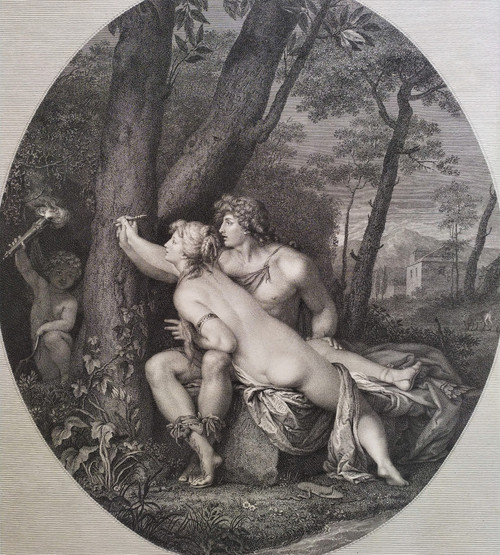  Etching Angelic And Medor Mythological Engraving 18th C Old Print