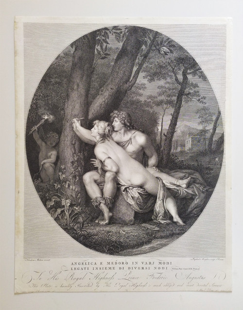 Etching Angelic And Medor Mythological Engraving 18th C Old Print