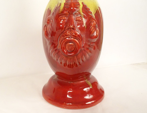 Glazed Earthenware Gourd Vase HB Quimper Mascarons Grotesques 20th Century