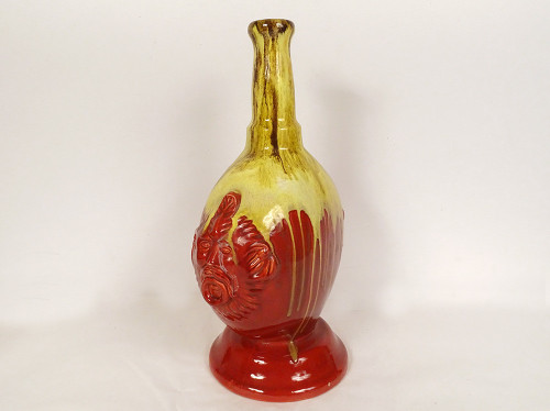 Glazed Earthenware Gourd Vase HB Quimper Mascarons Grotesques 20th Century