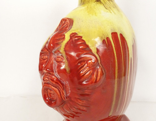 Glazed Earthenware Gourd Vase HB Quimper Mascarons Grotesques 20th Century