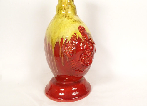 Glazed Earthenware Gourd Vase HB Quimper Mascarons Grotesques 20th Century