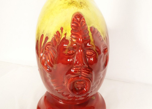 Glazed Earthenware Gourd Vase HB Quimper Mascarons Grotesques 20th Century