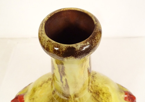 Glazed Earthenware Gourd Vase HB Quimper Mascarons Grotesques 20th Century