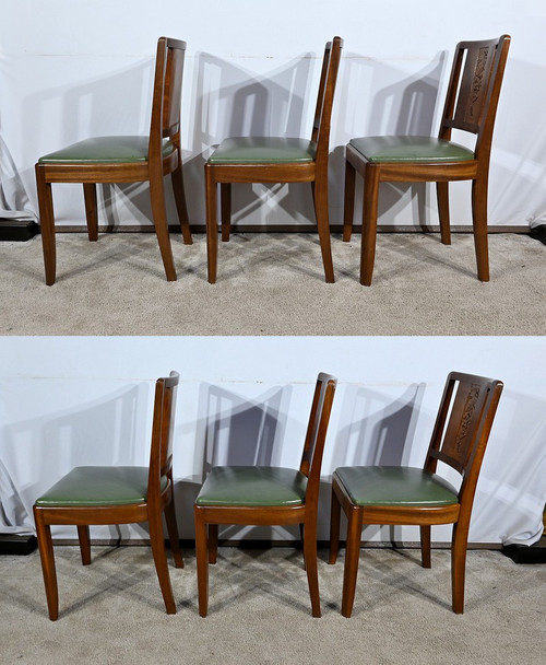 Suite of 6 Art Deco Chairs in Solid Mahogany – 1940