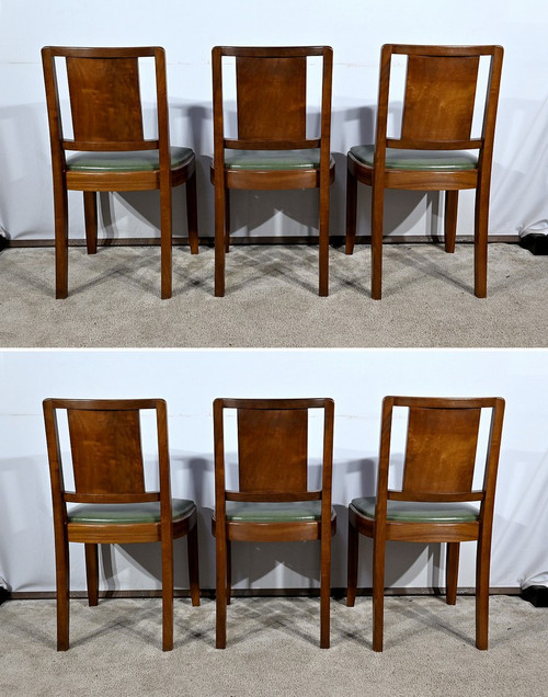Suite of 6 Art Deco Chairs in Solid Mahogany – 1940