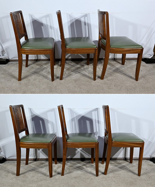 Suite of 6 Art Deco Chairs in Solid Mahogany – 1940