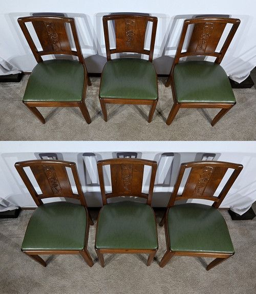 Suite of 6 Art Deco Chairs in Solid Mahogany – 1940