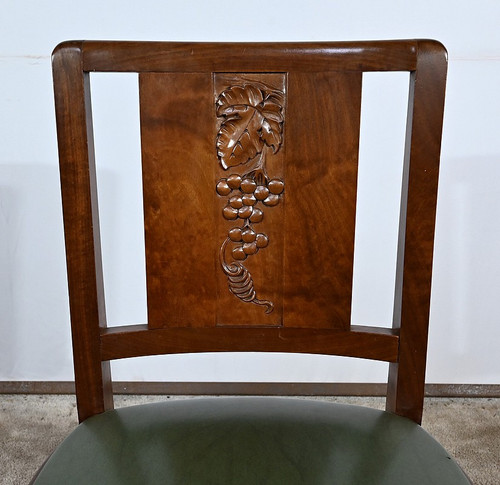 Suite of 6 Art Deco Chairs in Solid Mahogany – 1940