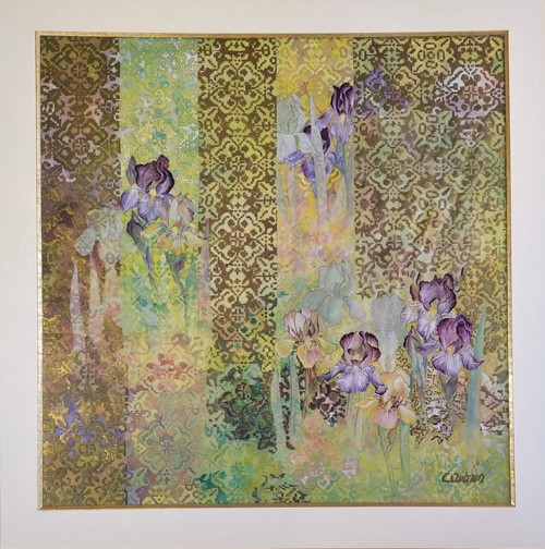 Les Iris Par C. Aubrun Gouache Et Aquarelle XXème