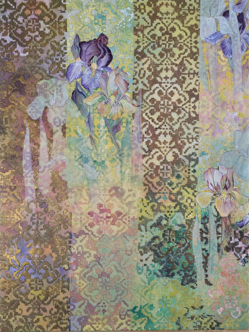 Les Iris Par C. Aubrun Gouache Et Aquarelle XXème
