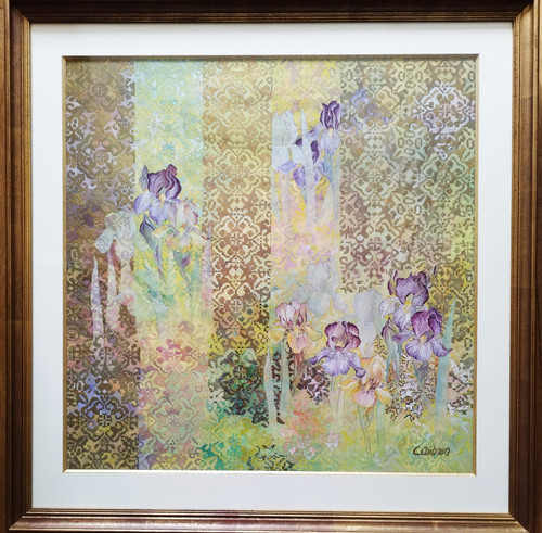 Les Iris Par C. Aubrun Gouache Et Aquarelle XXème