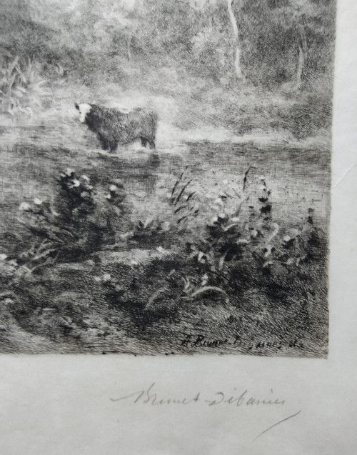  Gravure Eau Forte par Brunet-Debaines d'Après Corot  Daté 1905