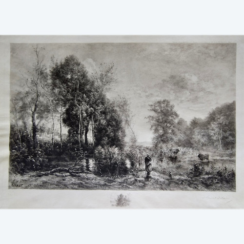  Gravure Eau Forte par Brunet-Debaines d'Après Corot  Daté 1905