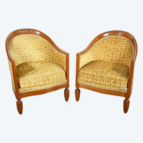 Coppia di Bergère in Mogano Biondo, Art Déco – 1940