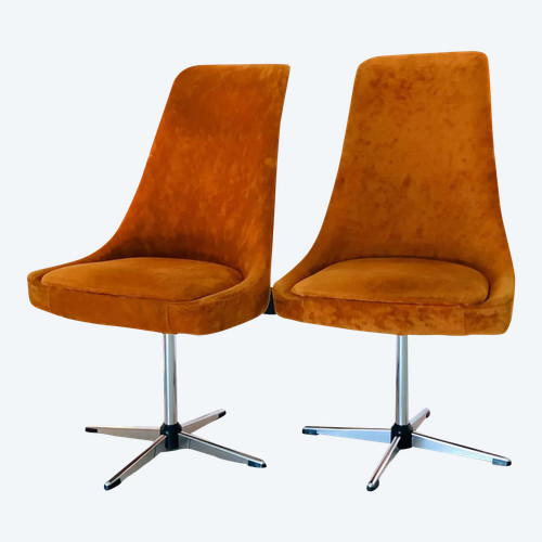 Scandinavian swivel chairs in velvet fabric, 70s