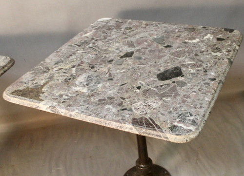 Pair Of Bistro Tables Cast Iron Base Marble Top