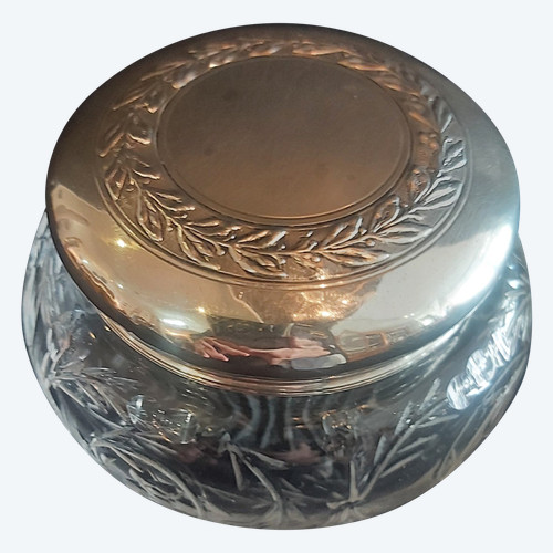 Small cut crystal candy box with silver lid