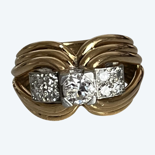5099- Bague Années 1950 Or Jaune Platine Diamants