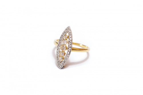 Anello marquise con diamanti in oro giallo 18k e platino, anello di fidanzamento, matrimonio
