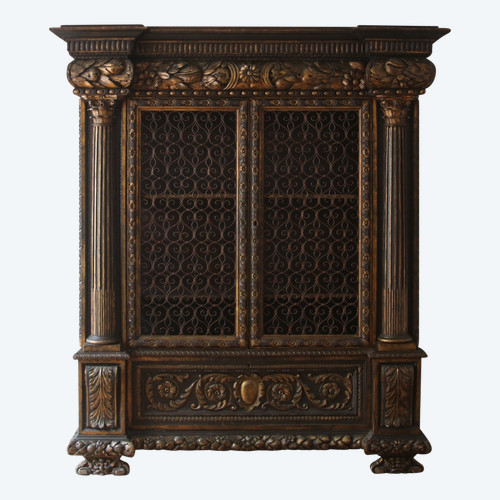 Large mesh cabinet, richly carved and gilded, baroque style, Italy 20th century