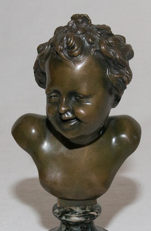 Busto di bambino in bronzo firmato Clodion, inizi del XIX secolo