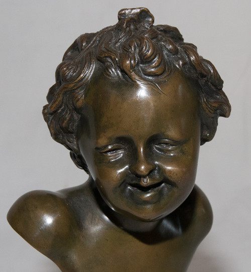 Busto di bambino in bronzo firmato Clodion, inizi del XIX secolo
