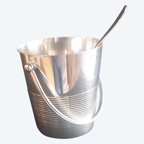 Christofle silver metal ice cube bucket and spoon