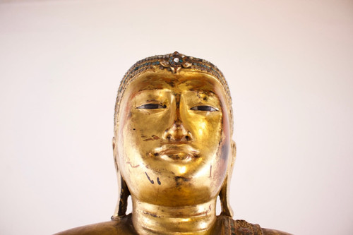 Großer stehender Buddha aus vergoldetem Holz, Myanmar