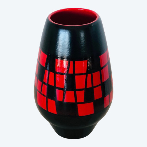 Piriform vase in red and black ceramic by Elchinger, France 1960s