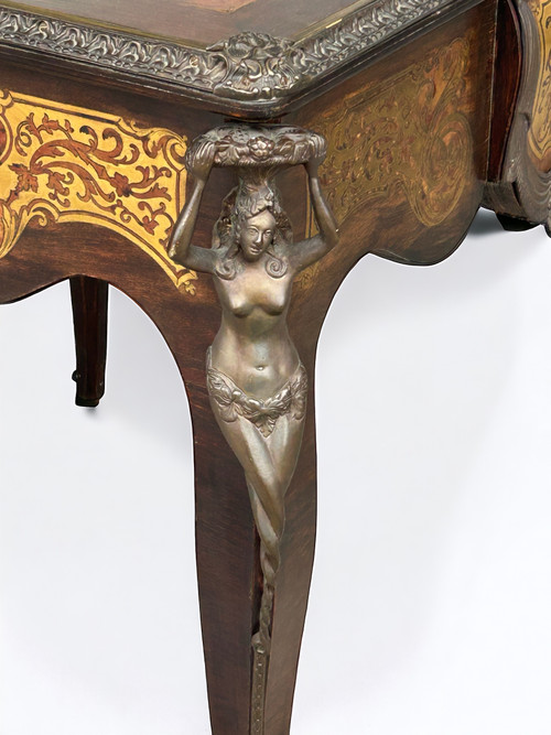 Table à Jeux De Style Louis XV Napoléon III Marqueterie Boulle D’époque XXème Siècle 