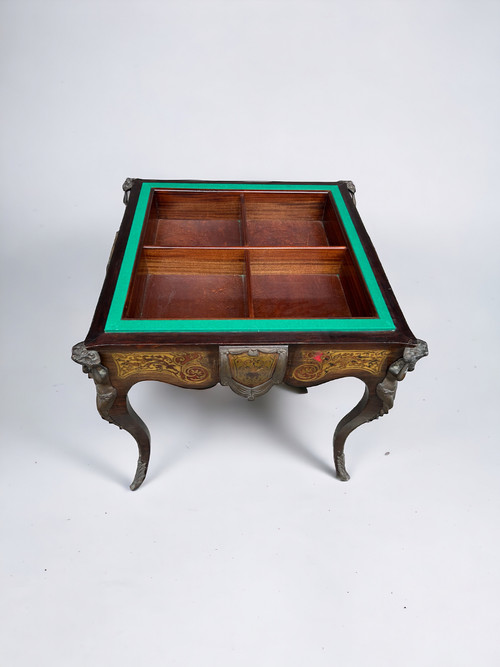 Table à Jeux De Style Louis XV Napoléon III Marqueterie Boulle D’époque XXème Siècle 