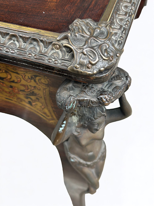 Table à Jeux De Style Louis XV Napoléon III Marqueterie Boulle D’époque XXème Siècle 