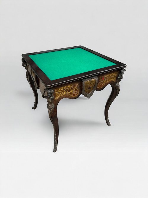 Table à Jeux De Style Louis XV Napoléon III Marqueterie Boulle D’époque XXème Siècle 