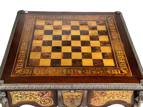 Table à Jeux De Style Louis XV Napoléon III Marqueterie Boulle D’époque XXème Siècle 