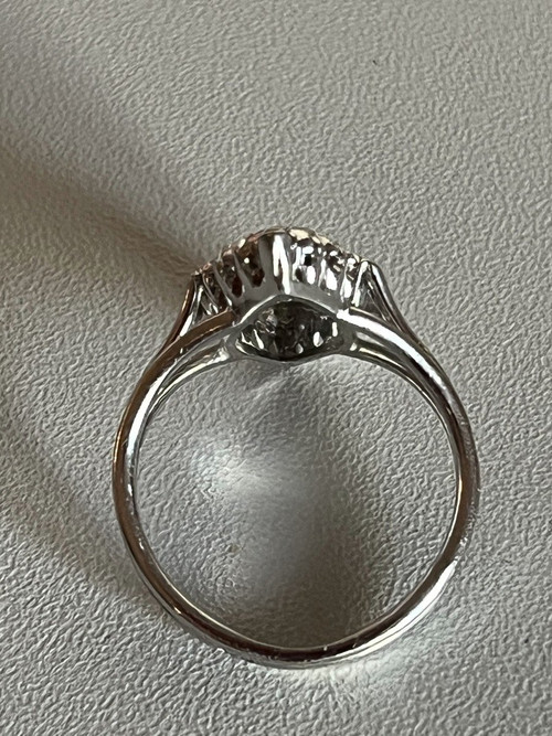 5087- Old Marquise Ring White Gold Platinum Diamonds
