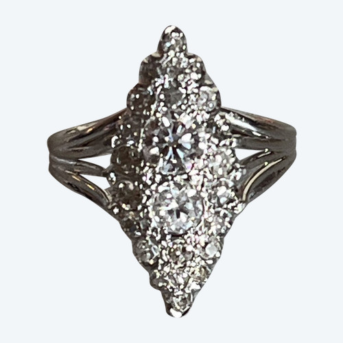 5087- Old Marquise Ring White Gold Platinum Diamonds
