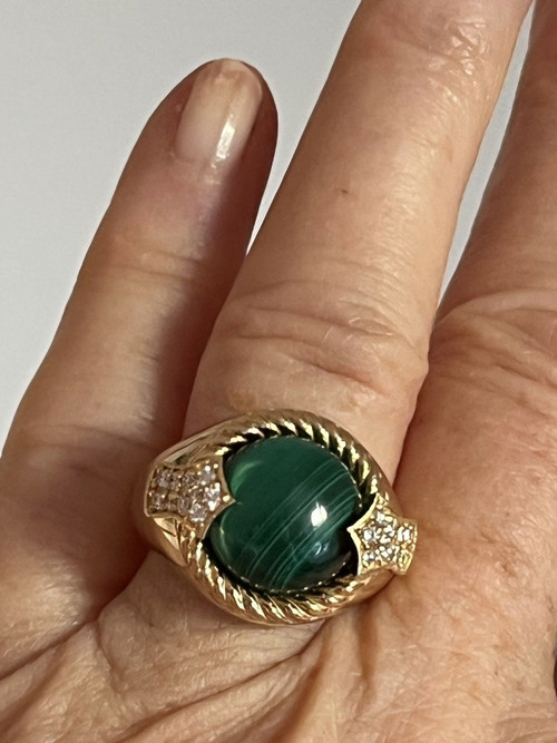 5090- Yellow Gold Malachite Diamond Ring