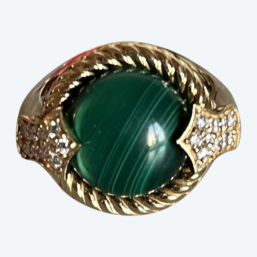 5090- Yellow Gold Malachite Diamond Ring