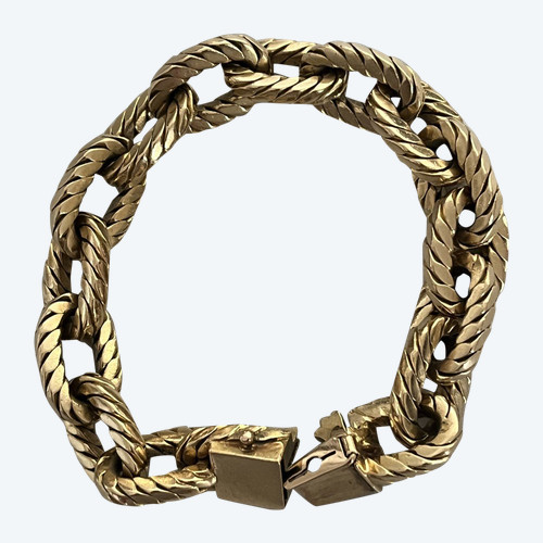 5101- Bracciale flessibile in oro giallo con maglie ovali intrecciate