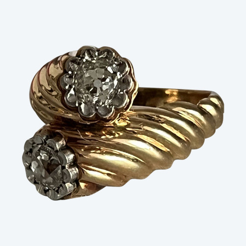 5237- Bague Toi & Moi Or Jaune Diamants 0.25 Ct