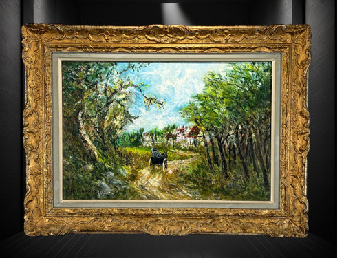 PAINTING / OIL ON CARDBOARD / "ANIMATED COUNTRY SCENE" SIGNED SHC GOURJON 1912