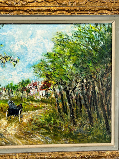 PAINTING / OIL ON CARDBOARD / "ANIMATED COUNTRY SCENE" SIGNED SHC GOURJON 1912