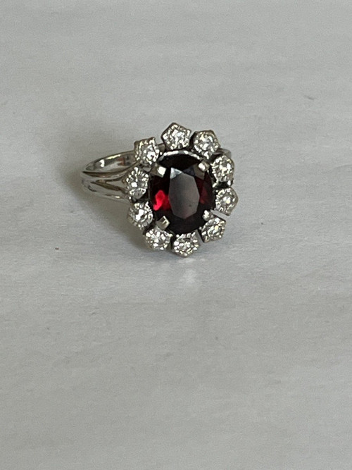 4531- Anello con diamante granato in oro bianco