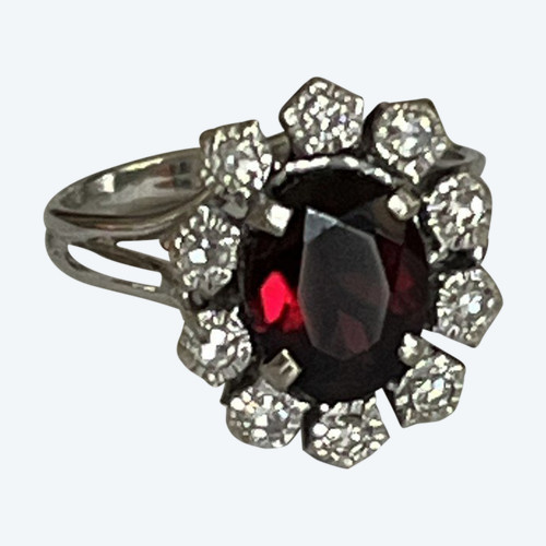 4531- Anello con diamante granato in oro bianco